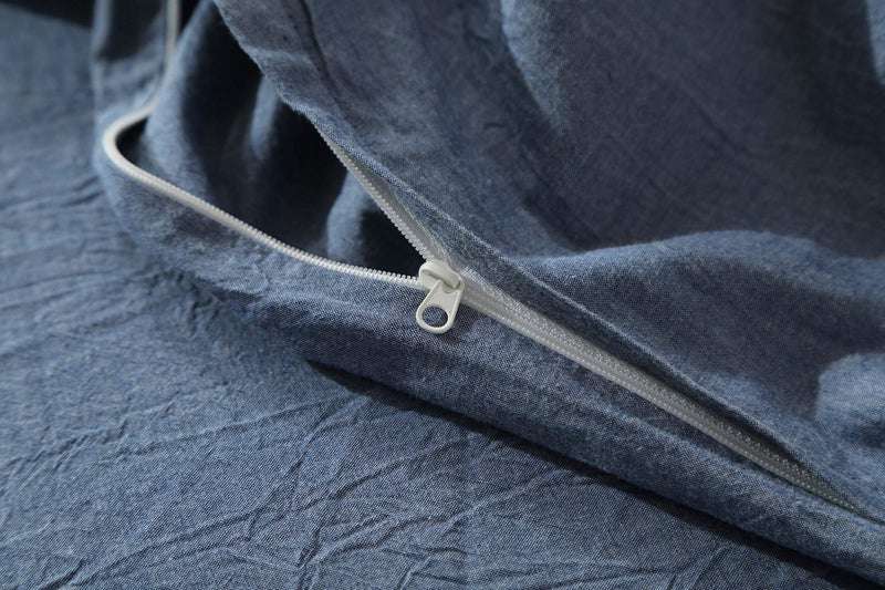 F.Y.Dreams 100% Washed Cotton Duvet Cover for Weighted Blanket 48x72 inches with 8 Ties,Zipper on Long Side/Demin Blue/Just Duvet Cover - Image 2